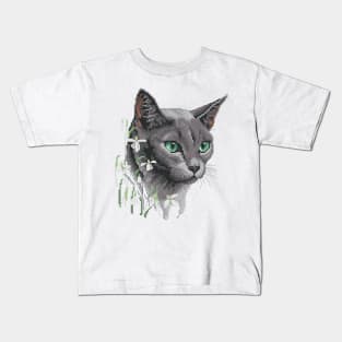 Four Seasons Winter Russian Blue Cat Kids T-Shirt